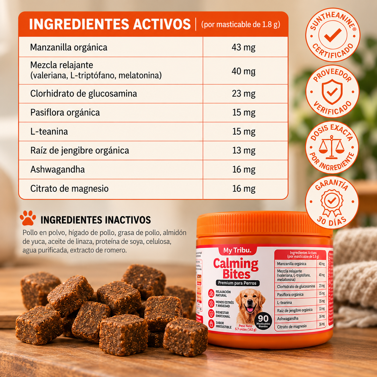 Apoyo de calma perruno en masticables