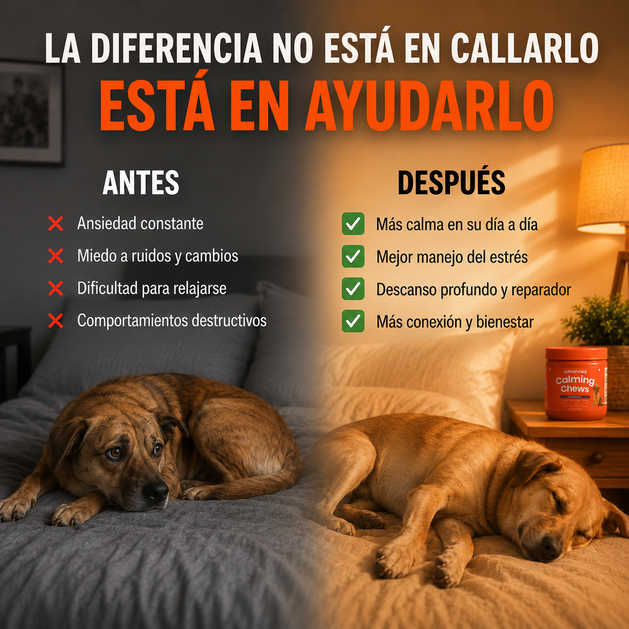 Apoyo de calma perruno en masticables